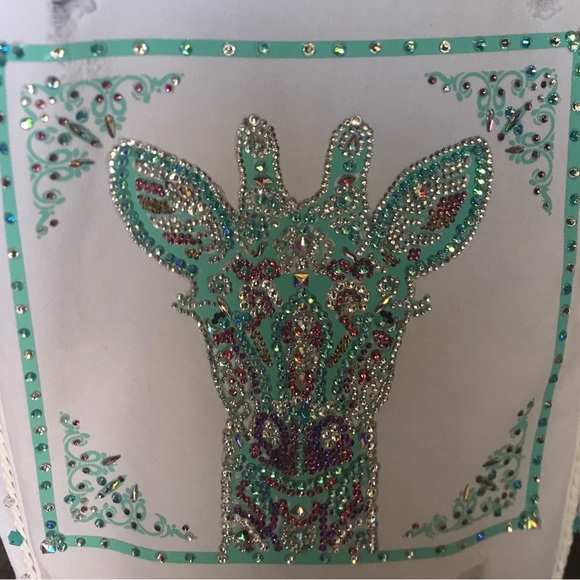 Giraffe Bling Oversized Distressed White Denim Midi Jacket - Picture 4 of 13